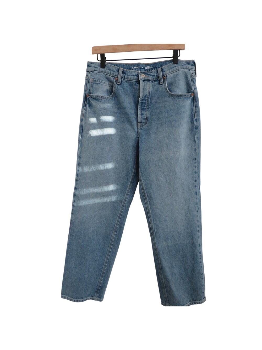 Old Navy Women Sz 8 Mid Rise Slouchy Straight Leg Jean Blue Denim Relaxed Casual